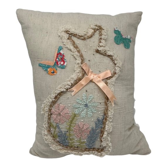NEW Handmade Embroidered Bunny Pillow Made From Rachel Ashwell Table Runner Chenille Bedspread Etsy UK