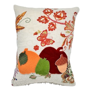 NEW Handmade Pumpkins & Acorn Pillow  Vintage Quilt  Old Chenille  Autumn Fall