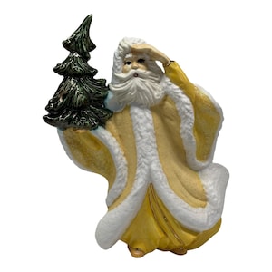 Vintage Santa Claus Ceramic Figurine W/Christmas Tree 10” Hand Painted Hobbyist