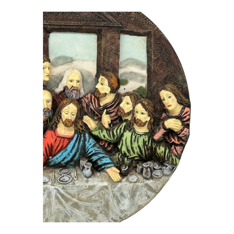 Vintage Round Resin Last Supper 3D Plaque 7.25” Diameter Hand Painted ...