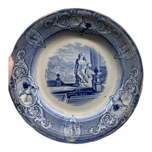 Antique Transferware Ironstone Plate Staffordshire Blue White Davenport Brothers