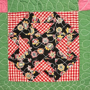 Vintage Cutter Quilt Piece  17” x 18”  Beautiful Feed Sack Fabrics  # 3