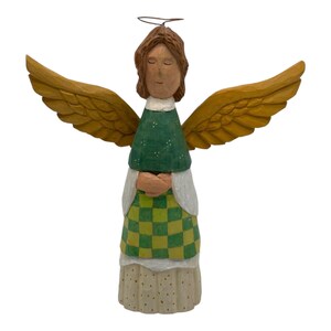Vintage Angel Figurine Folk Art Hand Carved Hand Painted 9.5” T  Signed  2002