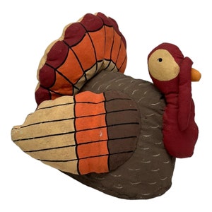 Vintage Hand Painted Sewn Fabric Stuffed Thanksgiving Turkey Table Shelf Sitter