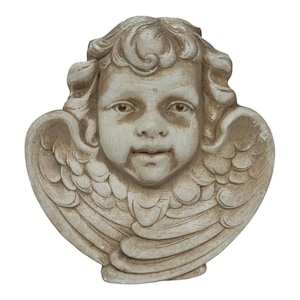 Vintage Angel Cherub Head W/ Wings Plaster Wall Hanging Plaque Baroque Style