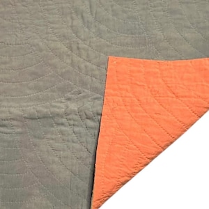 Vintage Cutter Quilt Piece 16” x 30” Solid Reversible Gray Blue & Coral Pink #3
