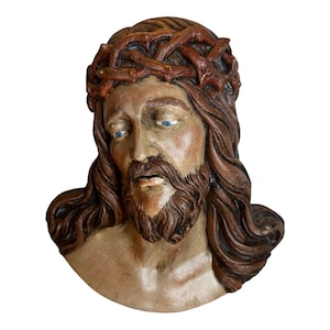 Vintage Religious Jesus Christ Crown of Thorns Wall Hanging Plaster Chalkware