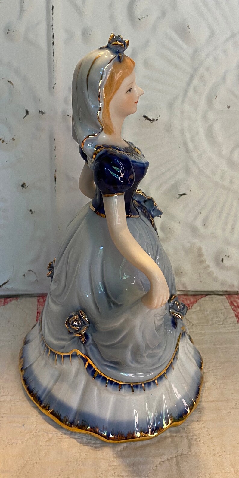 Vintage KPM Porcelain Lady in Dress Figurine Blue White Statue Etsy