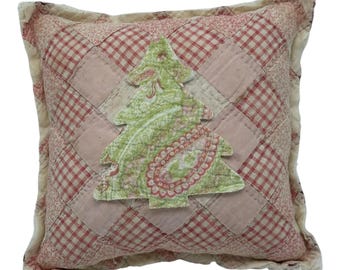 NEUES handgefertigtes Weihnachtskissen-Weihnachtsbaum-Kissen Vintage Quilt Vintage Chenille