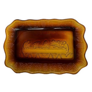 Vintage Heavy Indiana Glass Tiara Amber The Last Supper Plate Tray  11&quot; X 7&quot;