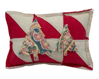NEUES handgemachtes Feiertags-Weihnachtsbäume-Kissen Vintage Quilt altes Chenille