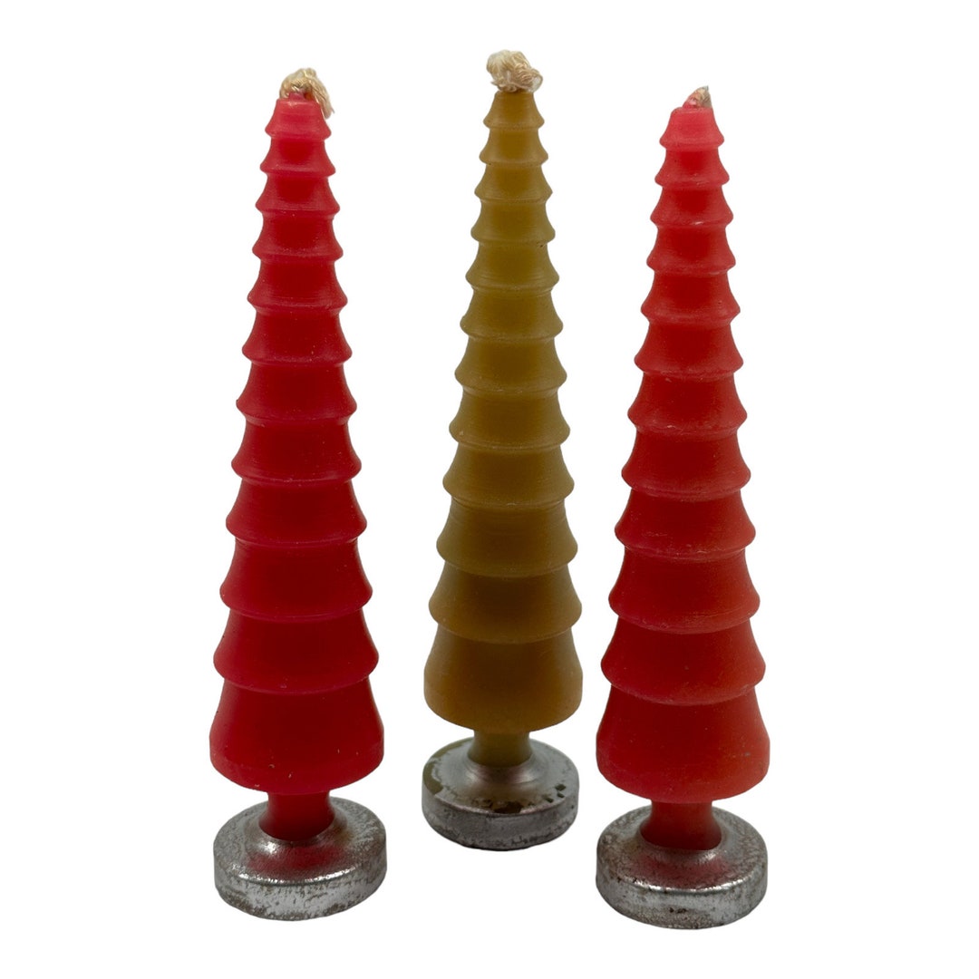 Vintage Set of 3 Candles 7 Christmas Tree Candles Red & Etsy