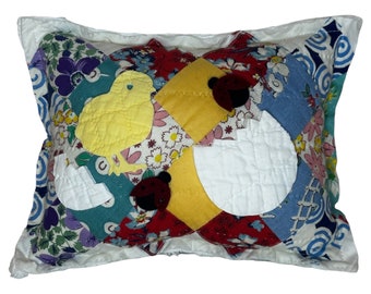 NEW Handmade Easter Chick & Egg Shells Pillow  Vintage Quilt  Old Chenille