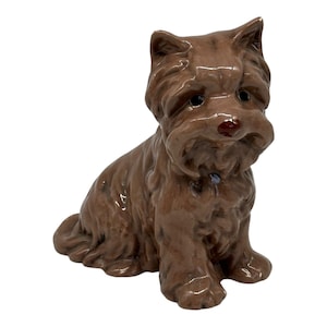 Vintage Ceramic Scottie Dog Figurine  Scottish Terrier Mocha Brown  Hand Painted
