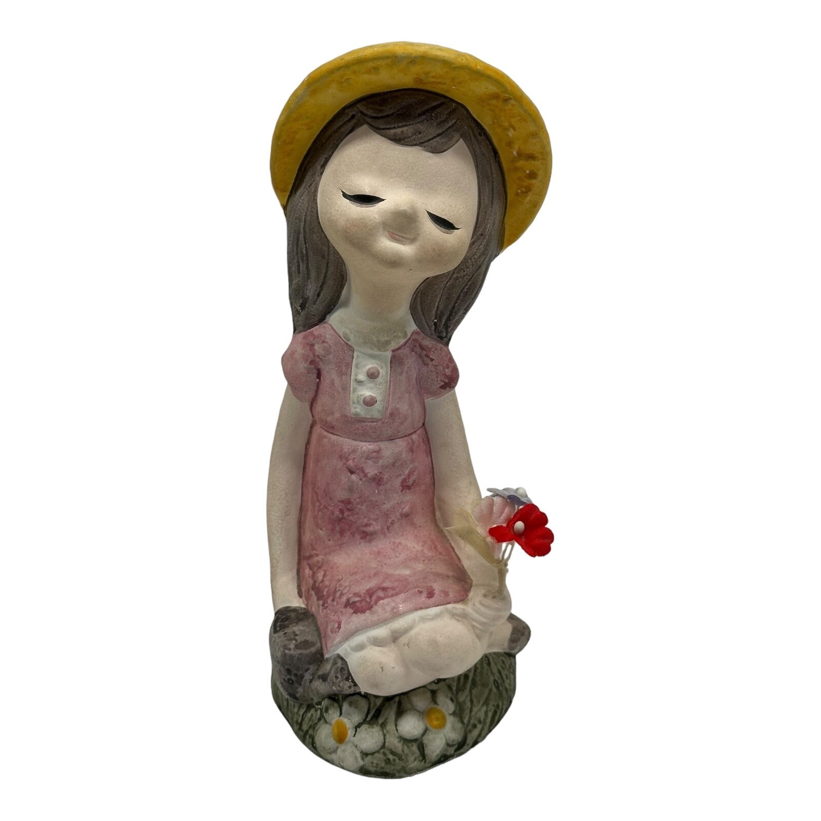 Vintage Mod Norleans Japan Ceramic Girl & Cloth Flowers Figurine 8