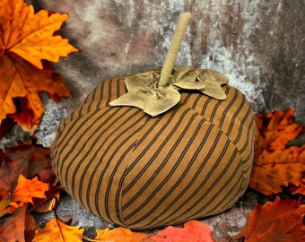 Vintage Lang Primitive Folk Art Halloween Fabric Striped Pumpkin with Leaf 2004