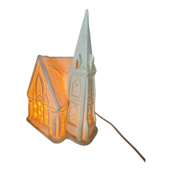 Vintage Trim A Home Christmas Illuminated Jade Porcelain Church 9