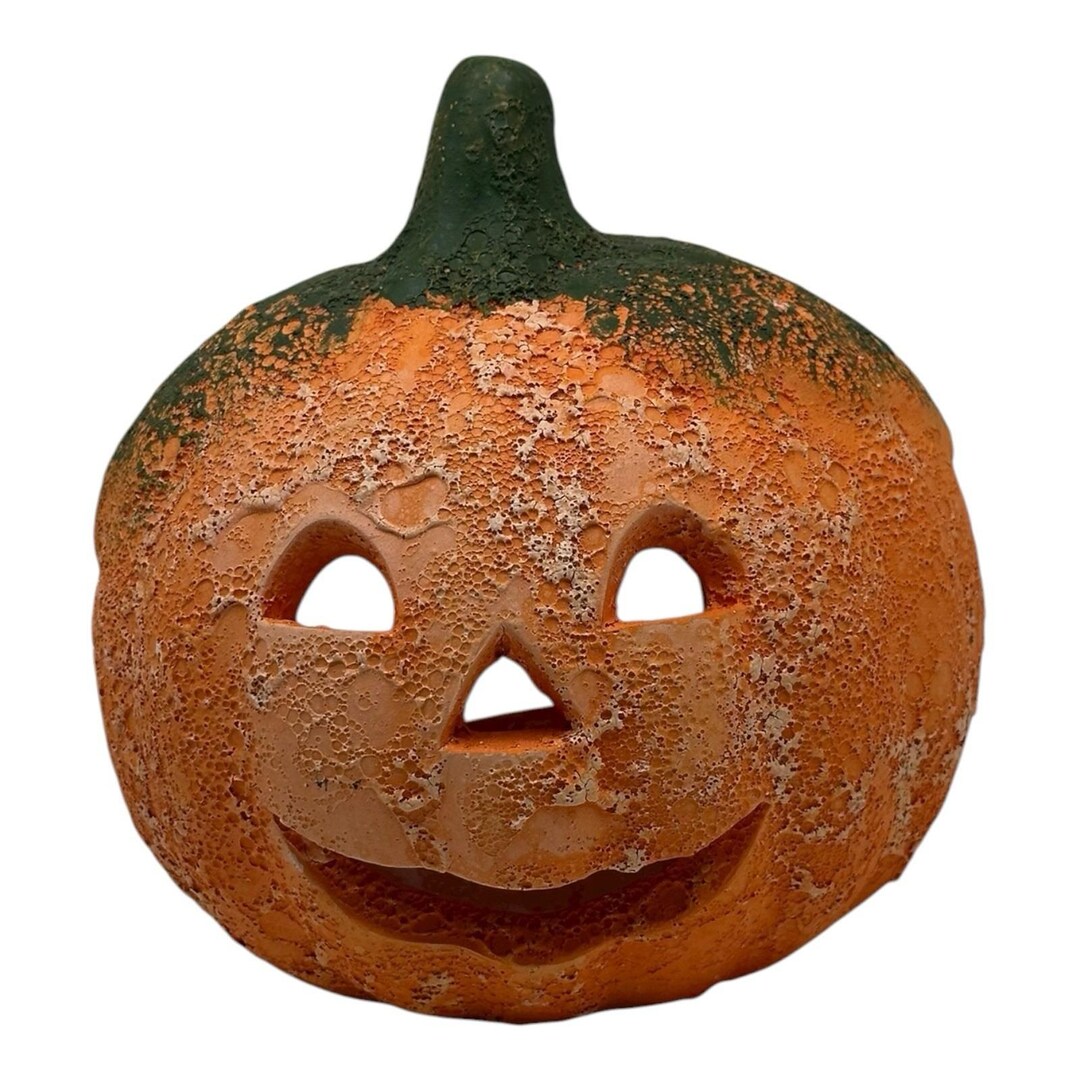 Vtg Halloween Heavy Porous Ceramic Jack O Lantern Pumpkin Tea Light ...