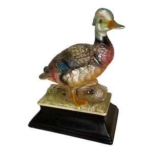 Vintage Glazed Ceramic Crested Duck Figurine 6” Tall  Beautiful  Colors