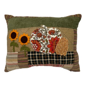NEW Handmade Sunflowers & Pumpkins Pillow  Vintage Quilt~Chenille~Autumn Fall