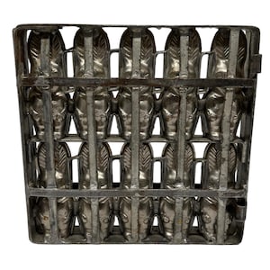 Antique Heavy Metal Hinged Bunny Rabbit Chocolate Mold with 10 Rabbits  Easter
