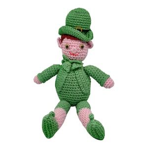 Vintage Handmade Crochet Leprechaun St Patrick’s Day Elf Stuffed Doll  20” Tall