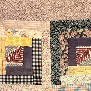 Vintage Cutter Quilt Piece 14” x 23” Log Cabin  Feed Sack Fabrics  #5