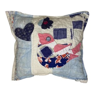 NEW Handmade Bird Pillow  Vintage Quilt  Chenille Bedspread  Super Cute!!