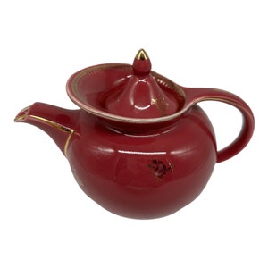 Vintage Hall theepot voorruit kastanjebruin met gouden rand 0693 6 kopjes VS