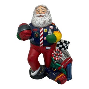 Vintage 2002 Hand Painted Ceramic Nascar Racing Santa Claus Figurine  9” Tall