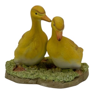 Vintage 1980 Enesco Yellow Bisque Porcelain Ducks  4.25&quot; Tall Figurine