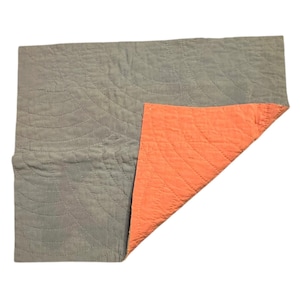 Vintage Cutter Quilt Piece 15” x 19” Solid Reversible Gray Blue & Coral Pink #1