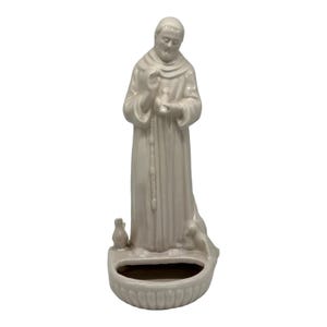 Vintage Ceramic St Francis Figurine With Birds Planter Or Font  14” Tall