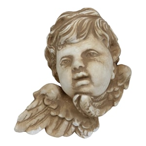 Vintage Angel Cherub Head W/ Wings Plaster Wall Hanging Plaque Baroque Style