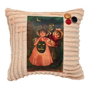NOUVEAU fait main vintage Halloween carte postale oreiller chenille couvre-lits automne automne
