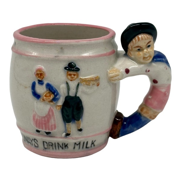 Vintage MCM Chase Hand Painted Always Drink Milk Figural Childs Mug Cup Japan