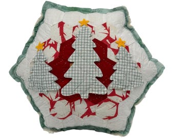 NEUES handgemachtes Feiertags-Weihnachtsbäume-Kissen Vintage Quilt altes Chenille