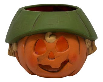 Bougeoir Jack-O-Lantern Halloween – Céramique Vintage Années 80 – Pacific Rim Avec Boîte