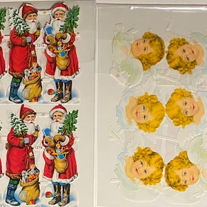 3 Vintage Christmas Scraps Die-cut Sheets PZB Germany #1220, 1214 Santas Cherubs