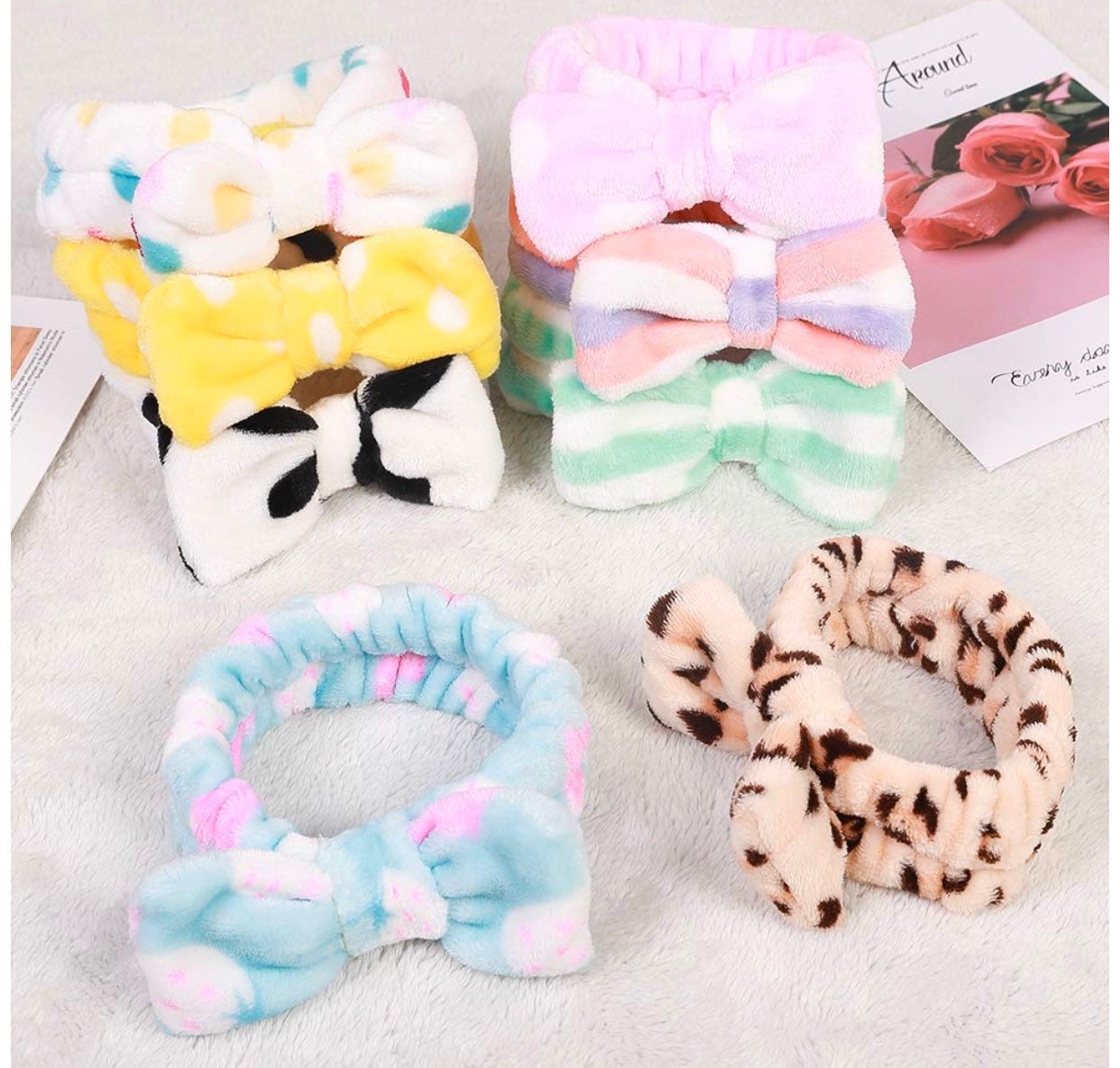 Spa Head Bands l Velvet Spa Headbands l Microfiber Bow Elastic Headba…