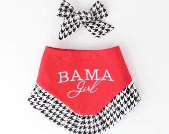 Crimson Tide Dog Bandana, Embroidered Bama Girl, Houndstooth Ruffle