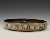 An 11.5 quot wide one of a kind handmade wheel thrown shallow serving ceramic bowl. Can be used also as a suiban an Ikebana container vase.