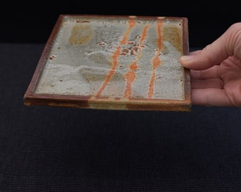 Square serving plate. Hand made ceramic tray. 6" x 6" . One of a kind. Artisan pottery.