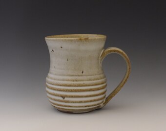 12 oz ceramic mug. Hand made. Wheel thrown. Soft satin white.