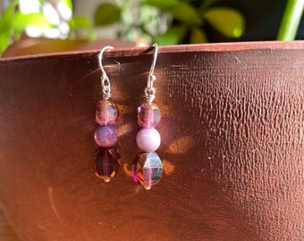Purple Sparkly Earrings, Purple Glass Bead Earrings, Magenta Earrings, Lilac Earrings, Lavender Earrings, Violet Earrings, Elegant Earrings
