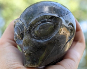 Labradorite Crystal Alien - Large Hand Carved 3" Reiki Chakra Healing Crystal Skull Stones