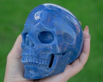 Blue Aventurine Crystal Skull - Large Hand Carved 4.5"  Chakra Healing Crystal Gemstone Skull - RARE