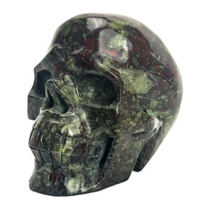 Dragon Bloodstone Crystal Skull Large Hand Carved 4.25&quot; Chakra Healing Stone