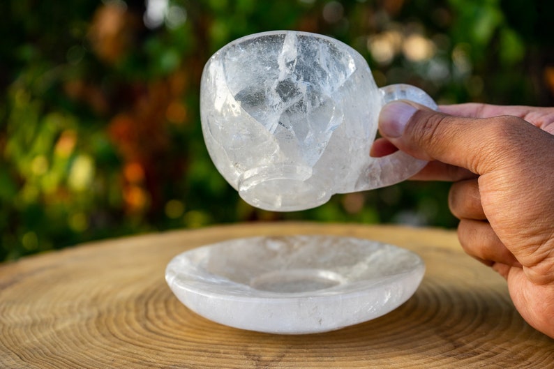 Clear Quartz Crystal Tea Cup Set Hand Carved Ornamental Etsy
