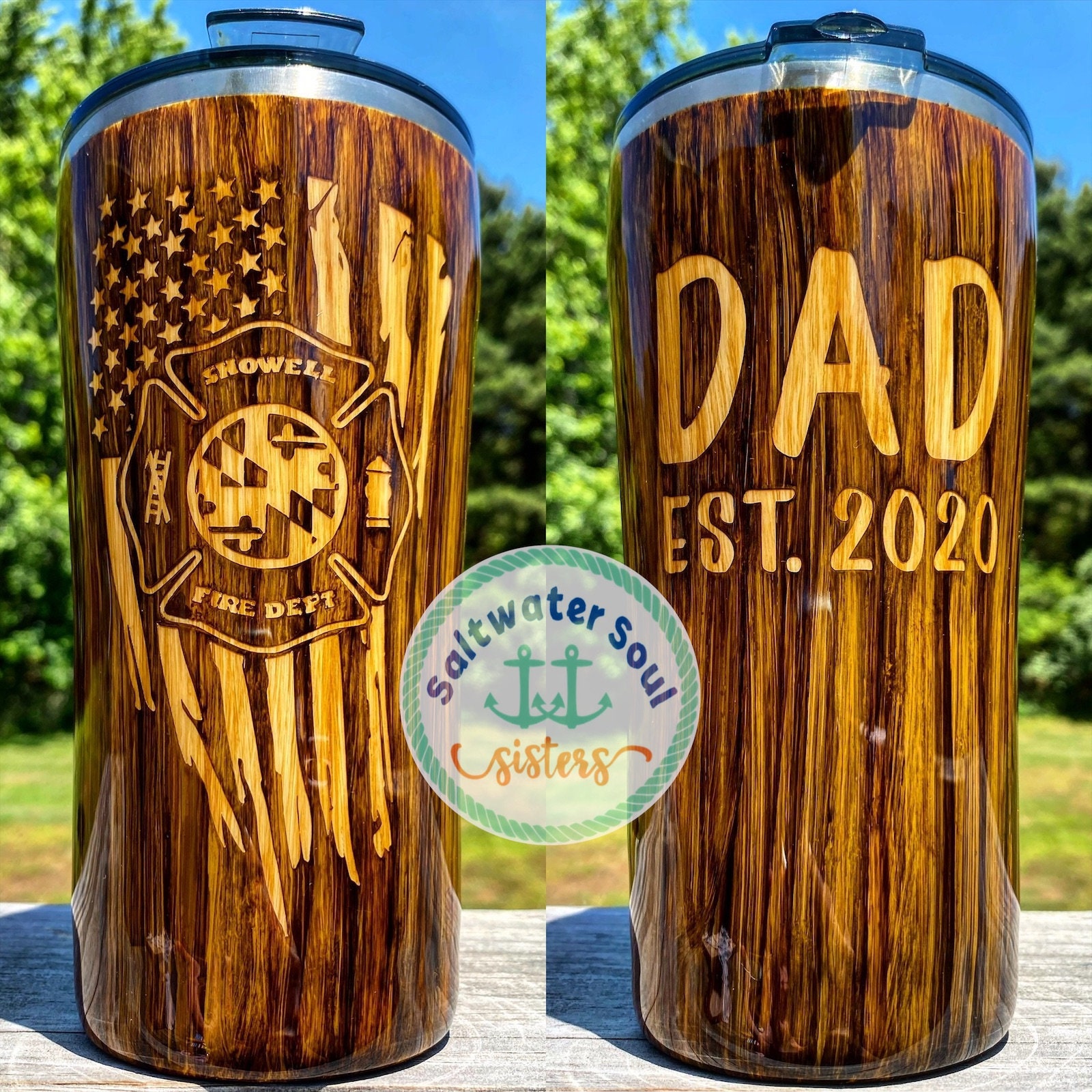 Fire And Rescue American Flag Wood Grain Tumbler Fire And Rescue American Flag Wood Grain Tumbler